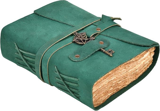 LEATHER VILLAGE Leather Bound Vintage Journal for Women & Men - 7"X5"(A7), Turquoise, 200 Pages of Handmade Deckle Edges Watercolor Paper - Antique Lock Closure - Book of Shadow - Bloomnest