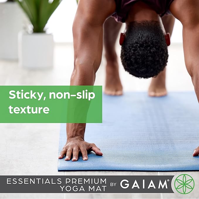 Gaiam Essentials Thick 2/5" (10mm) and Thin 1/4" (6mm) Yoga & Pilates, Fitness & Exercise Mat with Easy-Cinch Carrier Strap