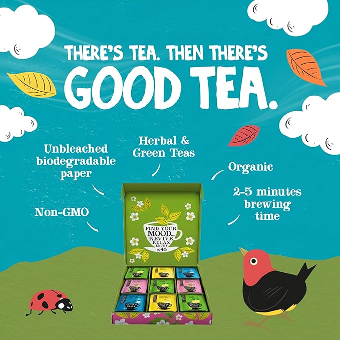 Clipper Tea: Organic Herbal & Green Tea Set, Gift Box – Tea Selection & Sampler with 5 Flavors Including Lemon, Ginger, and Bedtime Teas – Assorted Tea Bags in Colorful Tea Box, 45 Unbleached Tea Bags - Bloomnest