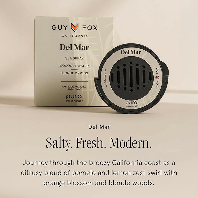 Pura & GUY FOX Car Scent Refill - Fragrance for Pura Car Diffuser - Clean & Safe Luxury Diffuser Scent - Long-Lasting Fragrance for 30 Days of Aroma - Spring & Summer Refills - Del Mar - Bloomnest