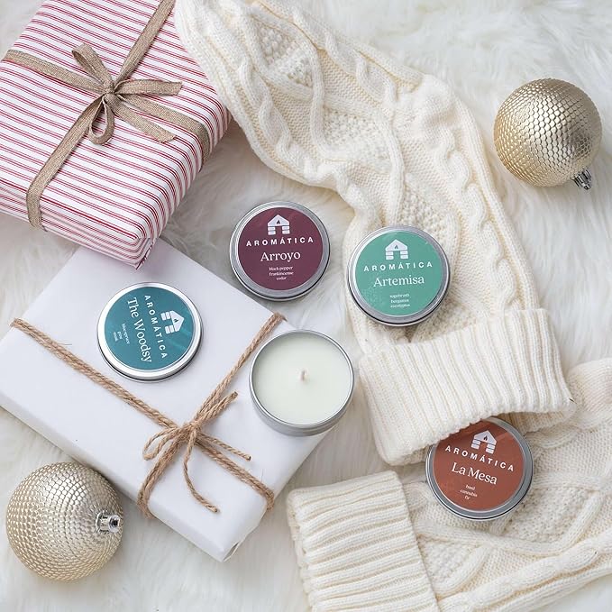 Bluecorn Aromática Scented Candle Sample Tin Set – 7 Clean, Luxurious Fragrances - Coconut Wax - Clean Fragrance & Essential Oils - 6hr Burn Time - Handmade in Colorado Since 1991 - Bloomnest