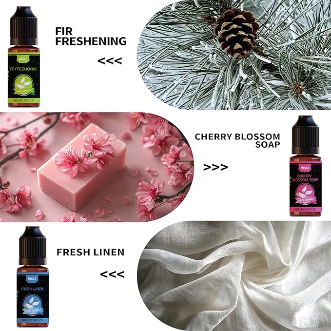 Housekeeping Essential Oils Set for Diffuser,Pure Aromatherapy Oil for Diffuser,Candle Making,Natural Soap Scent,Cherry Blossom Soap,Fresh Mint,Fresh Linen,Air Freshener,Extra Clean - Bloomnest