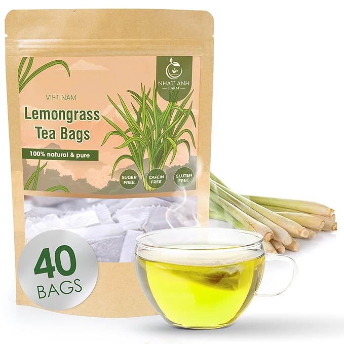 NHAT ANH FARM - Premium Lemongrass Tea Bags, 40 Lemongrass Tea Bags, 100% Natural Dried Lemongrass, Naturally Sweet Herbal Tea, Sugar-Free, Caffeine-Free, No Additives - Bloomnest