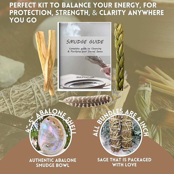 Ancient VEDA Organic Smudge Kit – Rosemary, Palo Santo, Sweetgrass, Abalone Shell, Feather & Smudge Guide | Smudging Kit for Home Energy Cleansing, Meditation, Healing (Healer's Kit, Rosemary Sage) AncientVeda