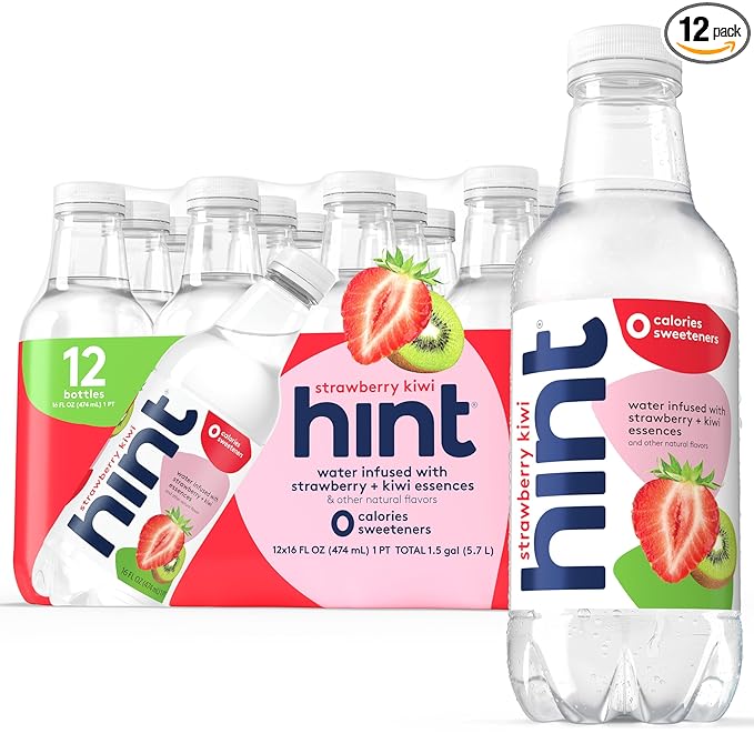 Hint Fruit-Infused Bottled Water, Strawberry Kiwi - Sugar Free Flavored Water with Zero Calories, Naturally Flavored, and No Artificial Sweeteners - 16 Fl Oz (Pack of 12) - Bloomnest