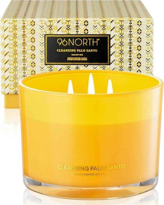 96NORTH Luxury Palo Santo Candle | Large 3 Wick Jar Candle | Up to 50 Hours Burning Time | 100% Natural Soy Wax | Relaxing Aromatherapy Aesthetic Candles | Housewarming Gift for Men and Women - Bloomnest