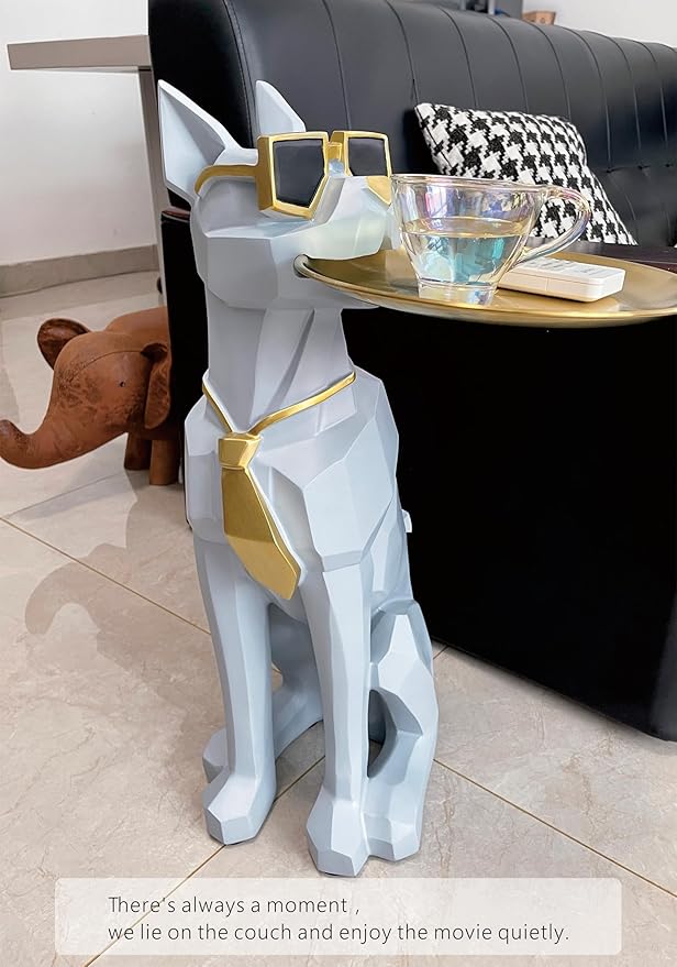 Beautiful and Elegant Decorative Pieces for Home, Dog Side Table with Tray and Storage，Dog 3D Sculpture Coffee Table Unique Home Decor(Gray) - Bloomnest