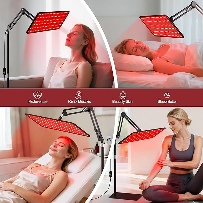 Morfone Red Light Therapy for Body Face - Infrared Light Therapy Lamp 660nm, 850nm, 940nm Tri-Wavelength LED Beads Panel with Height Adjustable Stand for Home Use, Gift for Women Girls, S Morfone