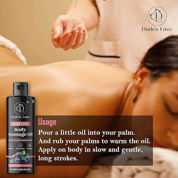 Organic - Berry Full Body Massage Oil - Revitalising, Detoxifying | No Stain & Non-Sticky | with Fractionated Coconut Oil, Lime & Juniper Berry Oil - 4.05 Fl Oz - Bloomnest