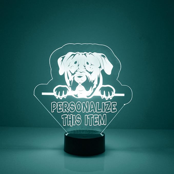 Custom Dog LED Sign Night Light Lamp with Remote, Light Up Display with Personalized Name or Image, Customized, Made in The USA, Clear Acrylic Home Decor Design with 16 Colors, 4 Modes (Rottweiler) - Bloomnest