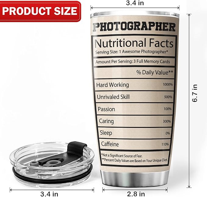 Photographer Nutritional Facts Tumbler I Shoot People And Sometimes Cut Off Their Heads Funny Saying Coffee Cup With Lid 20oz Things For Photographers Camera Photography Gift - Bloomnest