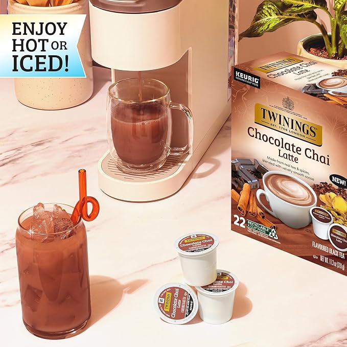 NEW Twinings Chocolate Chai Latte Tea K-Cup Pods for Keurig, 22 Count (Pack of 1), Velvety Smooth Cocoa with Real Spiced Tea, Caffeinated, Enjoy Hot or Iced - Bloomnest
