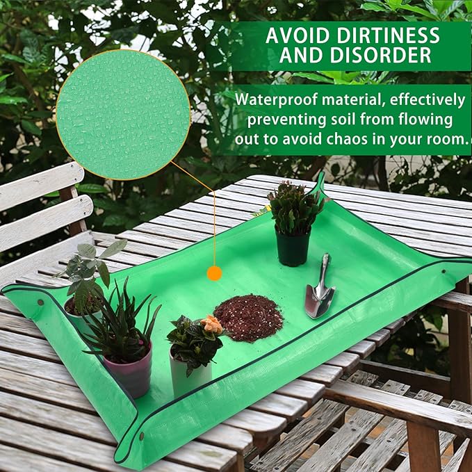Plant Repotting Mat,Extra Large Waterproof Potting Mats,Foldable Potting Mat for Indoor Plant Transplanting and Dirt Control,Portable Gardening Mats for Repotting(43''*30'',Green) - Bloomnest