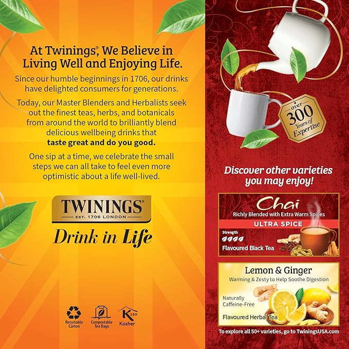 Twinings Chai Black Tea Individually Wrapped Bags, 25 Count (Pack of 6), Sweet, Savoury Spices, Caffeinated, Enjoy Hot or Iced, 150 Teabags - Bloomnest