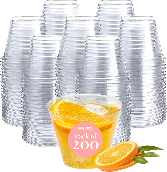 Small Clear Plastic Cups - 5 oz. 200 Pack - Hard Disposable Cup - Wine and Plastic Cocktail Glasses - Drinking and Party Punch Cups and Bulk Wedding Tumblers - Bloomnest