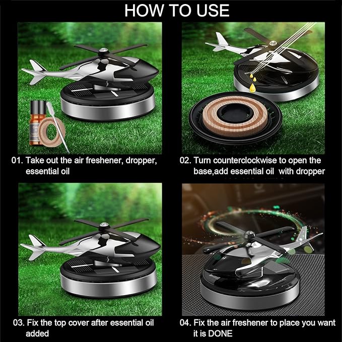Car Air Freshener, Helicopter Solar Energy Rotating Aromatherapy Aviation Al Alloy Diffuser, Interior Decoration Accessories Diffuser for Car and Home (Silver) - Bloomnest