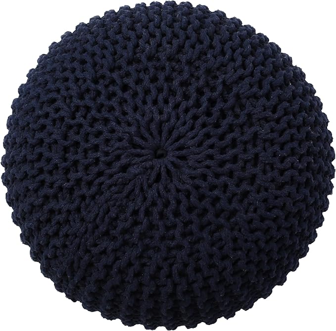 REDEARTH · Round Pouf Foot Stool Bean Bag Ottoman - Cable Knitted Cord Boho Pouffe - Poof Accent Bean Bag - Handmade by Artisans for Living Room - Bedroom (19.5"x19.5"x14") - Navy Blue - Bloomnest