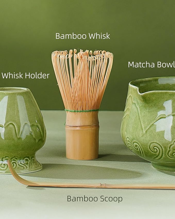 ZENS Matcha Whisk Set, 6Pcs Matcha Kit Set Includes Ceramic Bowl, Bamboo Whisk and Chasen Holder,Scoop, 304 Stainless Sifter & Tea Mat, Matcha Set for Tea Ceremony, Blue - Bloomnest