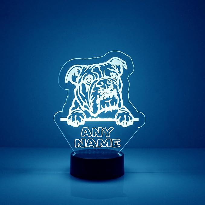 Dog Custom LED Sign Night Light Lamp with Remote, Light Up Display with Personalized Name or Image, Customized, Made in The USA, Clear Acrylic Home Decor Design with 16 Colors (English Bulldog) - Bloomnest