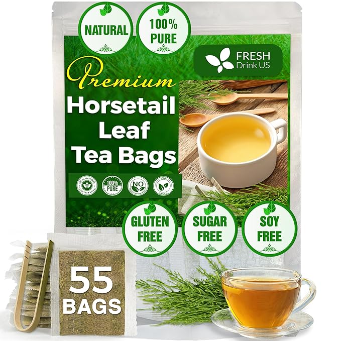 FreshDrinkUS, Premium 55 Horsetail Leaf Tea Bags, 100% Natural & Pure from Horsetail Loose Leaves Herbal Tea. Made with Natural Material Tea Bags. No Sugar, No Caffeine, No Gluten, Vegan. - Bloomnest