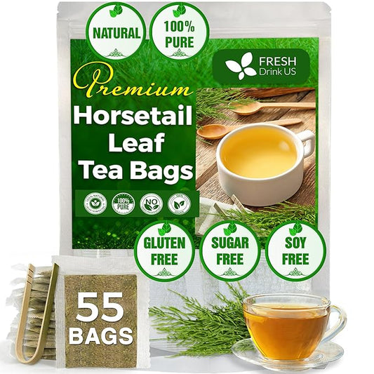 FreshDrinkUS, Premium 55 Horsetail Leaf Tea Bags, 100% Natural & Pure from Horsetail Loose Leaves Herbal Tea. Made with Natural Material Tea Bags. No Sugar, No Caffeine, No Gluten, Vegan. - Bloomnest