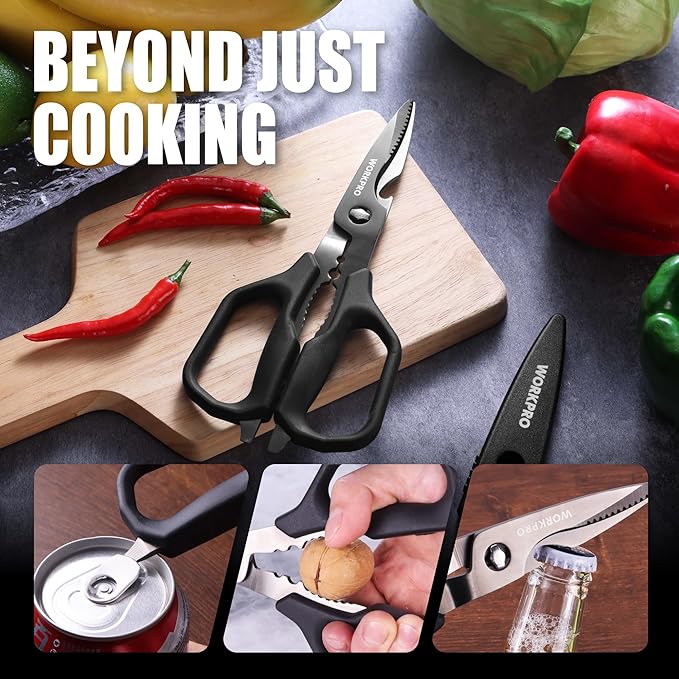 WORKPRO Kitchen Scissors, All Purpose Kitchen Shears with Detachable Titanium Coated Blades for Easy Cleaning, Heavy Duty Scissors for Meat, Fish, Nuts, Vegetables, Protective Cover Included - Bloomnest