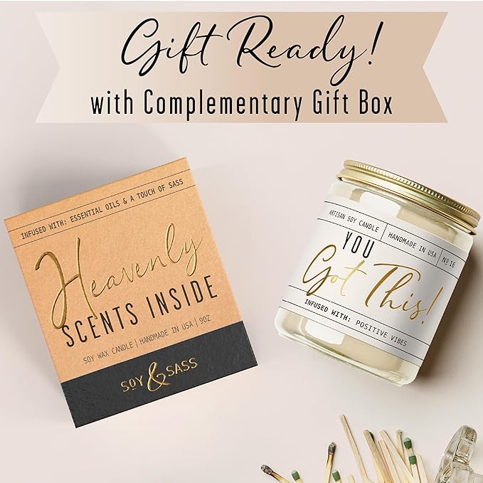 You Got This Gift for Women - 'You Got This' Soy Candle, w/Vanilla, Coconut & Citrus I Positive Vibes Candles for Women I Motivational Desk Decor I Inspirational Decor I 9oz Jar, 50Hr Burn, USA Made - Bloomnest
