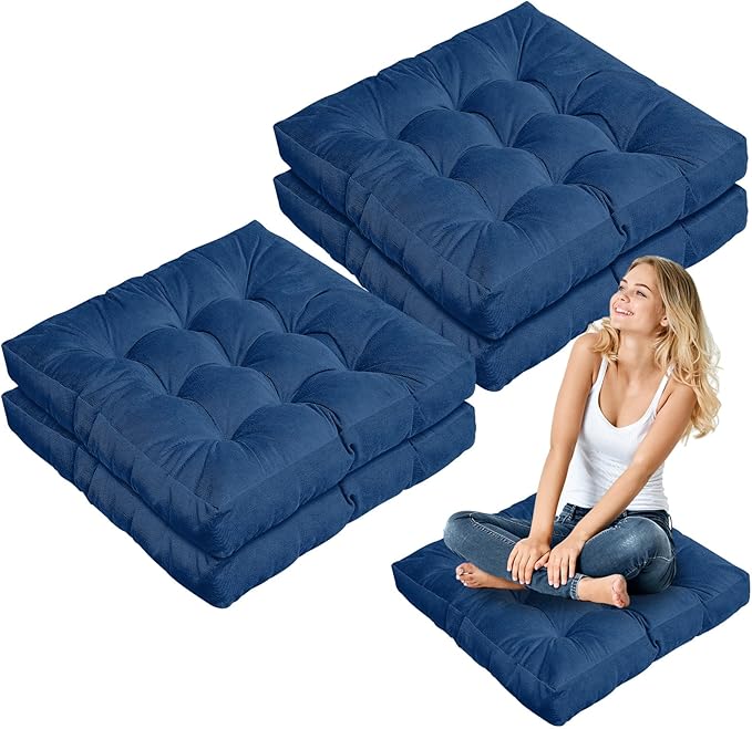Jerify Floor Pillow Cushions 22 x 22 Inch Round Square Large Meditation Floor Pillow for Classroom Adult Meditation Picnic Party Cushion for Seating Gift Christmas(Square,Navy Blue,4 Pcs) - Bloomnest