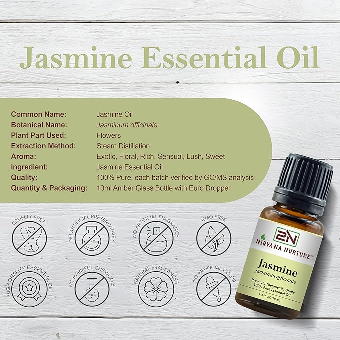 Jasmine Essential Oil, 100% Pure Undiluted, Aromatherapy Oil for Diffuser, Hair & Skin Care NirvanaNurture