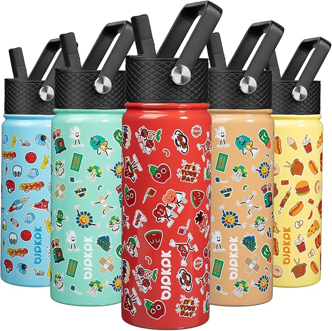 BJPKPK Insulated Water Bottle with Straw Lid, 18 oz Stainless Steel Metal Water Bottles, Reusable Leak Proof BPA Free Water Bottles, Cups, Thermo, Passionate-Red - Bloomnest