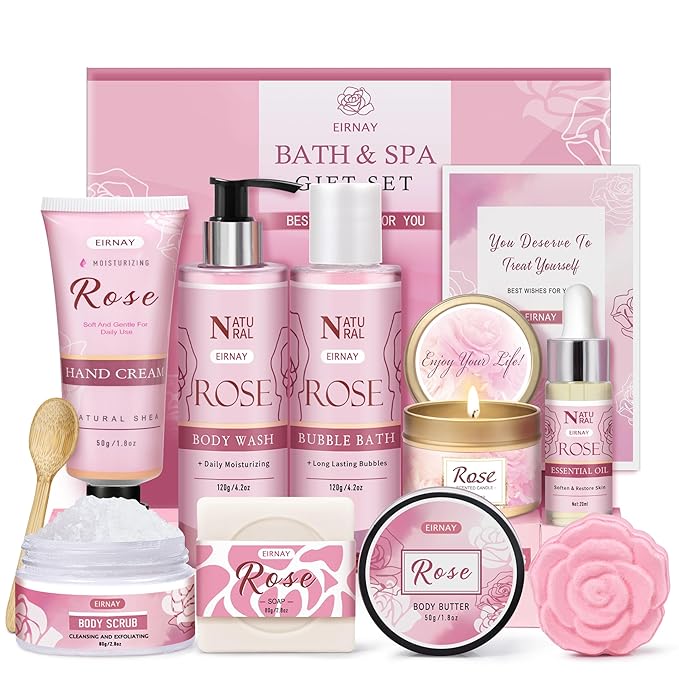 Gifts for Women, 12 PCS Birthday Gifts for Women Rose Relaxing Spa Basket Self Care Package for Her Mom Sister Wife Friend Unique Mothers Day Valentine Gift Ideal - Bloomnest