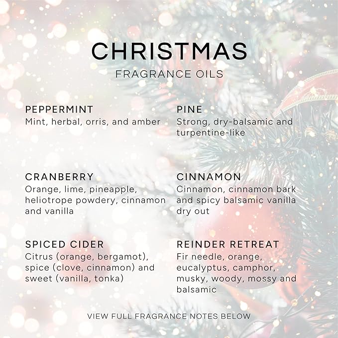 Eternal Essence Oils Christmas Set of 6 Premium Fragrance Oils - Peppermint, Cranberry, Spiced Cider, Pine, Cinnamon and Reindeer Retreat - for Diffusers, Candle & Soap Making, & Aromatherapy - 10ML - Bloomnest