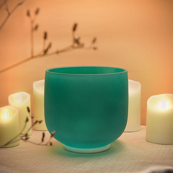 ALIOTH Green 8 inch F Note Crystal Singing Bowl Heart Chakra with Singing Bowl Striker - Bloomnest