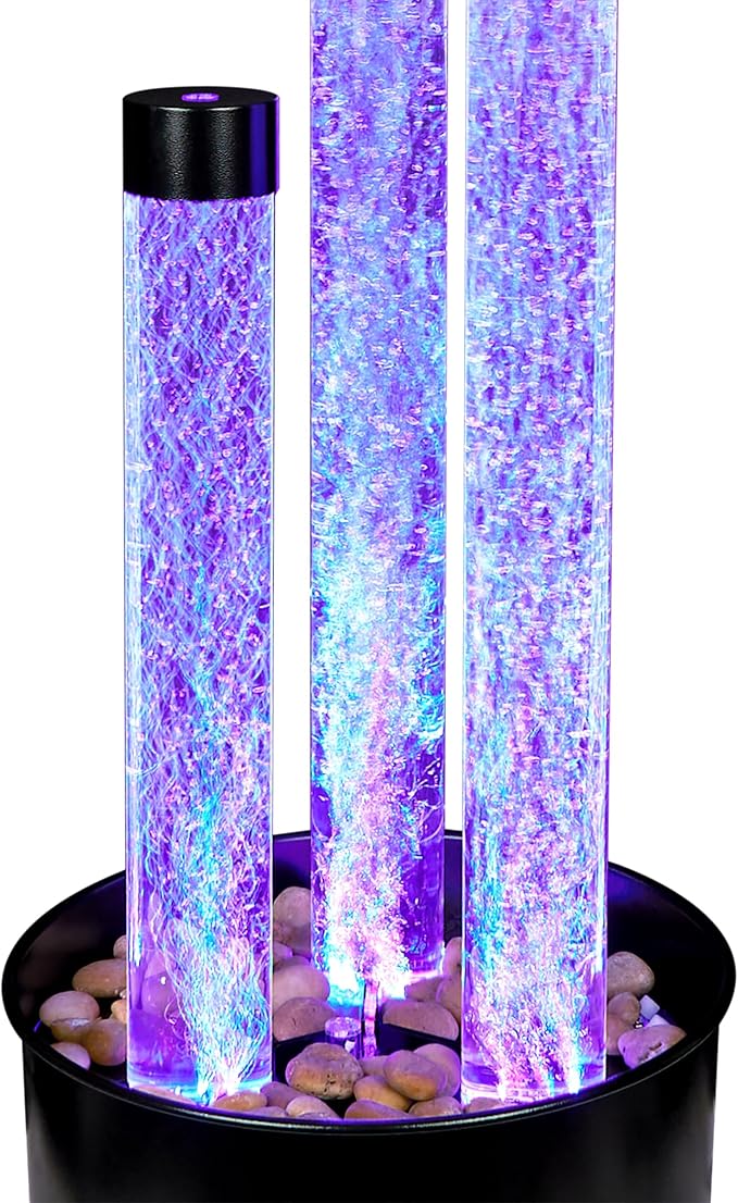 Alpine Corporation MLT166BK 54" 3 Tier Acrylic Bubble Fountain with Remote Control and 16-Color LED Lights, Decorative Water Feature for Indoor/Outdoor Us, Black - Bloomnest
