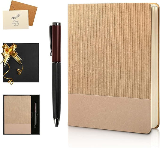 TSFPapier A5 Lined Notebook with Pen & Gift Box 216 Pages PU Leather Journals for Women Men 100GSM Thick Paper College Ruled Notebook for Christmas Gifts, School,Travel,Business,Work,Home Writing (Khaki) - Bloomnest