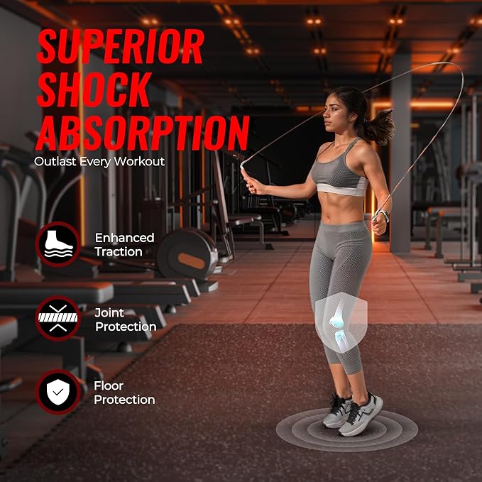 SUPERJARE 0.56'' Thick 24 Pcs 96 Sq Ft Rubber Top Exercise Equipment Mats, High Density EVA Foam Mats with Rubber Top, Interlocking Gym Flooring for Home Gym, Protective Workout Mat, Black/Grey - Bloomnest