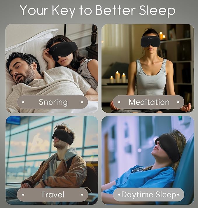 Sleep Mask with Headphones Bluetooth 5.4, TOPOINT 3D Eye Mask Blackout with Soft Bamboo Cotton for Side Sleepers Women Men, Sleep Headphones Earphones HD Speaker Microphone for Travel Meditation Gift - Bloomnest