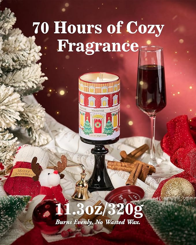 M&SENSE Spicy Mulled Wine Christmas Candles, Warm Apple Cider Holiday Scented Candle for Festival Ambiance, Winter Christmas Gifts for Women Men, Soy Wax 11.3oz 70 Hour Long Lasting Clean Burn - Bloomnest