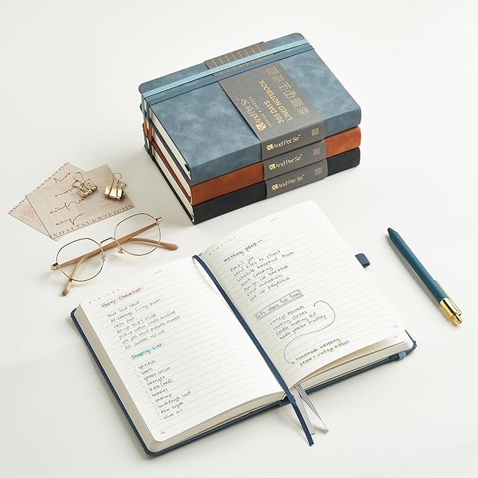 &And Per Se Lined Journal Notebook, 365 Pages, A5 Faux Leather Hardcover,100GSM Thick Paper, Journal for Women Men, Journaling Notebooks -5.7x8 (Blue)
