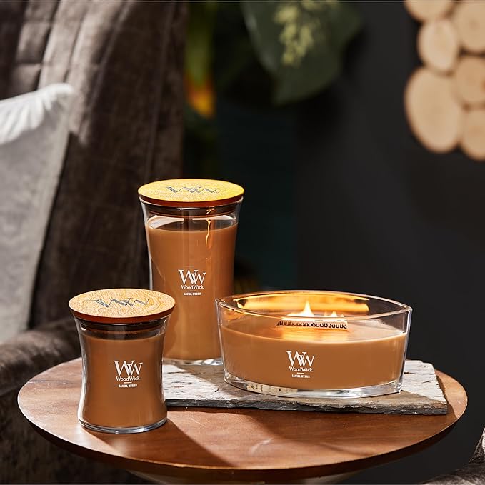WoodWick Santal Myrrh Scented, Ellipse Candle, Crackles as it Burns, Up to 50 hrs Burn time, Perfect for Gifting, 16oz - Bloomnest