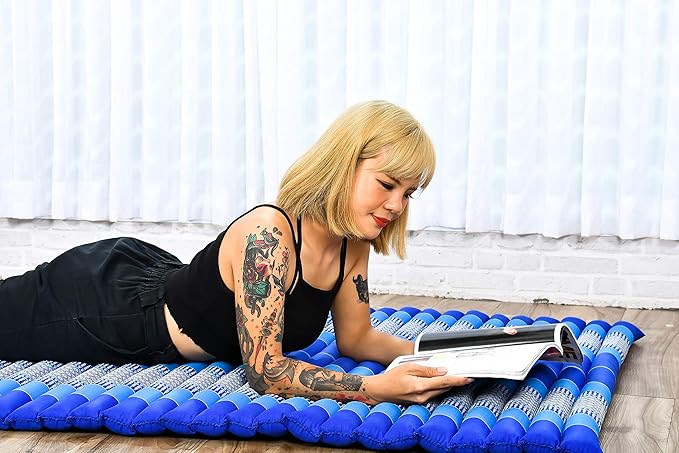Leewadee - Kapok Roll Mat – Handcrafted Folding Sleep & Relaxation Mattress from Thailand, Ideal as Guest Bed, Camping Mat, Yoga Mat or Traditional Futon, 75 x 39 inches, Blue - Bloomnest
