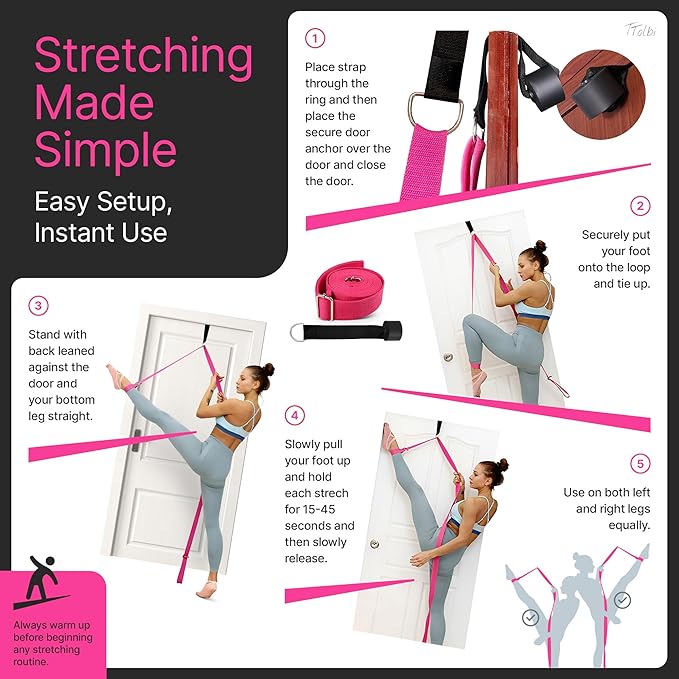 Stretching Strap with Door Anchor & Resistance Band – Improve Leg Stretch Flexibility for Splits, Ballet, Dance, Cheer, Yoga & Gymnastics - Home Leg Stretcher Trainer Equipment Stuff for All Levels - Bloomnest