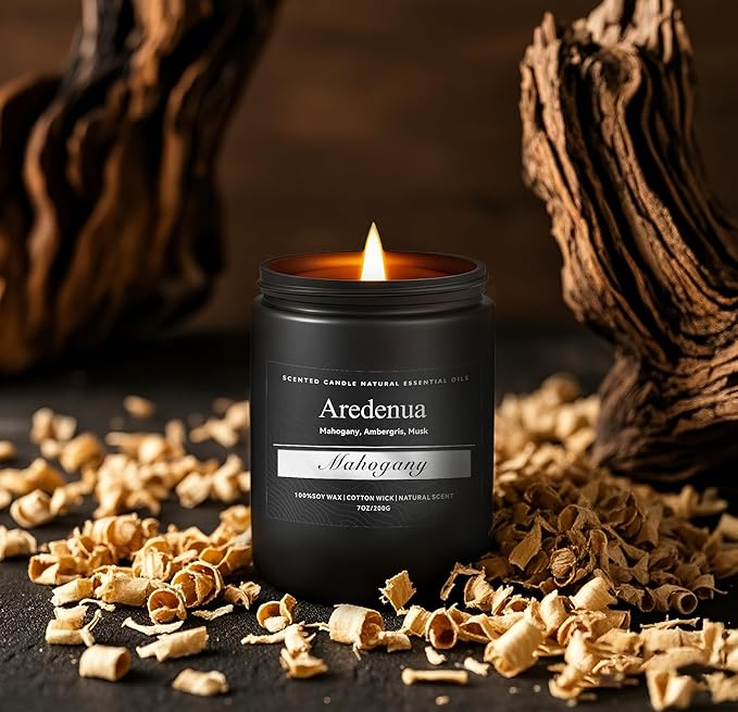 Mahogany Candle, Manly Scented Candles for Home, Masculine Candle Gifts for Men - 7oz Soy Candles for Home Scented, 50 Hours Burn Time, Perfect for Relaxing Home Fragrance - Bloomnest