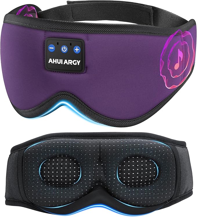 Ice Silk Sleep Mask with Headphones, Sleep Headphones for Side Sleeper with 3D Cups, Bluetooth 5.4 Sleeping Eye Mask, Total Blackout Sleeping Headphones for Women Men(Purple) - Bloomnest