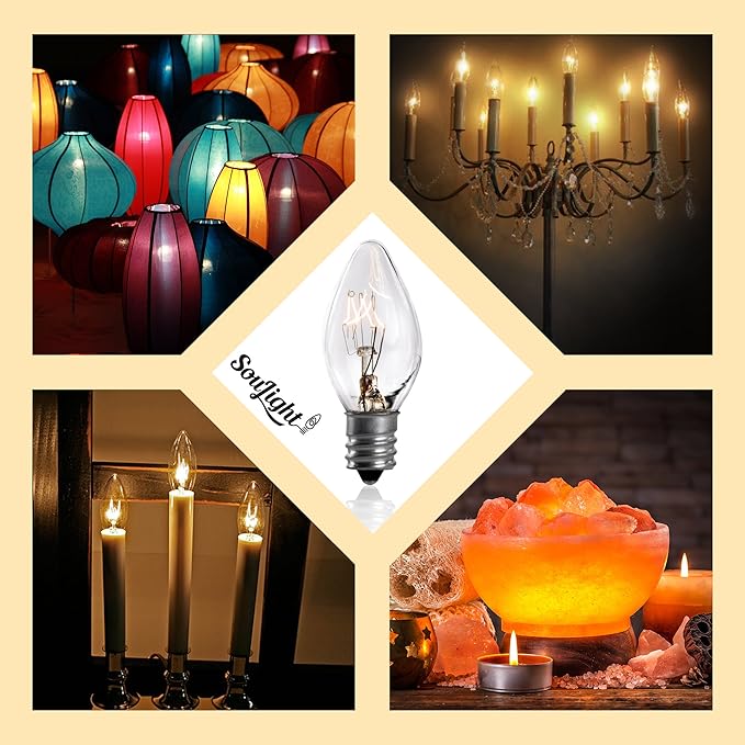 7 Watt Night Light Replacement Bulbs - 12 Pack Salt Lamps, Crystal Clear Glass,C7/7 Watt/120 V/45 Lumen,E12 Candelabra Base Incandescent Bulbs - Bloomnest