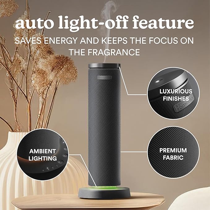 Homedics SereneScent Fabric Rechargeable Waterless Diffuser, Use with Homedics SereneScent Oil 120ml (Sold Separately) Cordless Aromatherapy, Adjustable Mist & Timer, 6 Calming Lights, Black - Bloomnest
