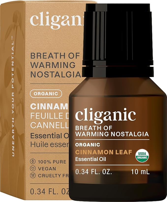 Cliganic Organic Cinnamon Leaf Essential Oil, 100% Pure Natural for Aromatherapy | Non-GMO Verified (Packaging May Vary) Cliganic