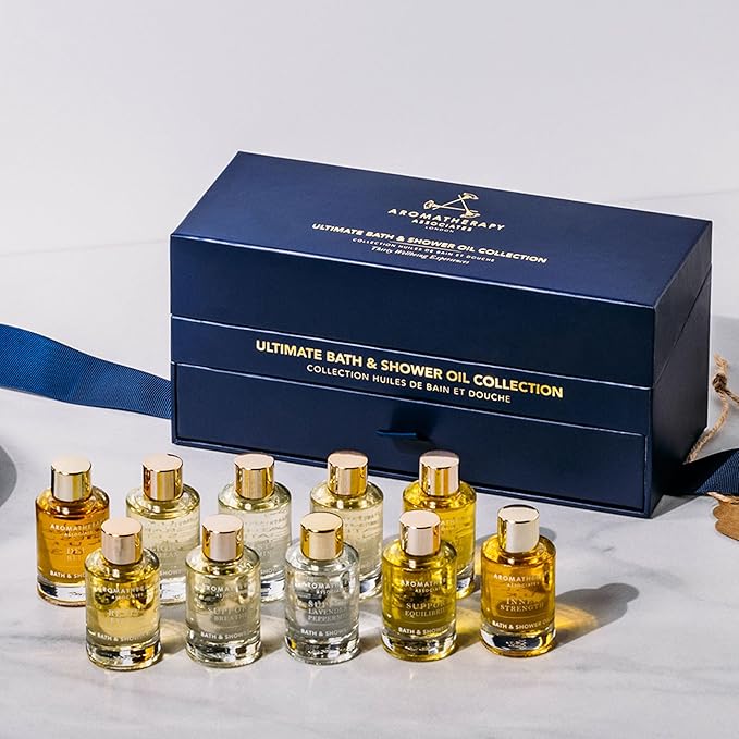 Aromatherapy Associates Essential Oil Blends – Luxury Body and Shower Oils for Dry Skin and Daily Aromatherapy, 10-Pack (0.30 fl oz Each) in Decorative Gift Box - Bloomnest
