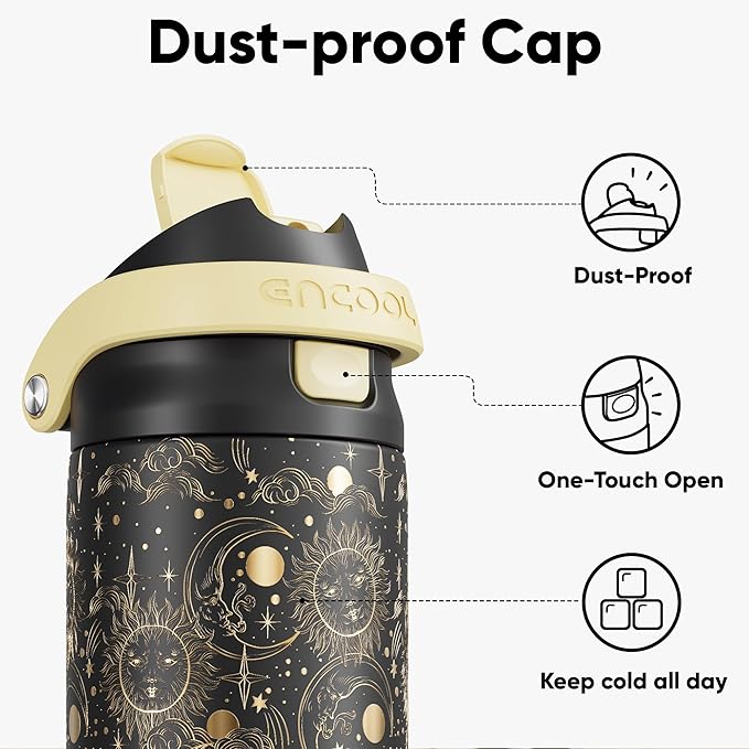 ENCOOL Leakproof Insulated Water Bottle with Straw Dual-Sip Water Bottle Bag-Safe Design for Work, Commute & Gym – Keeps Drinks Cold All Day, 24 oz, Moonlit Orbits ENCOOL