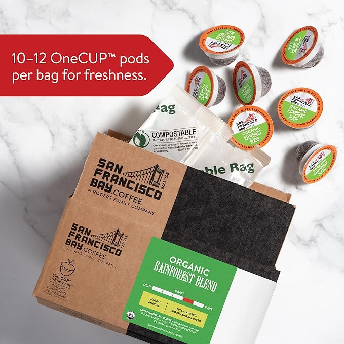 SF Bay Coffee OneCUP Organic Rainforest Blend 36 Ct Medium Dark Roast Compostable Coffee Pods, K Cup Compatible including Keurig 2.0 - Bloomnest